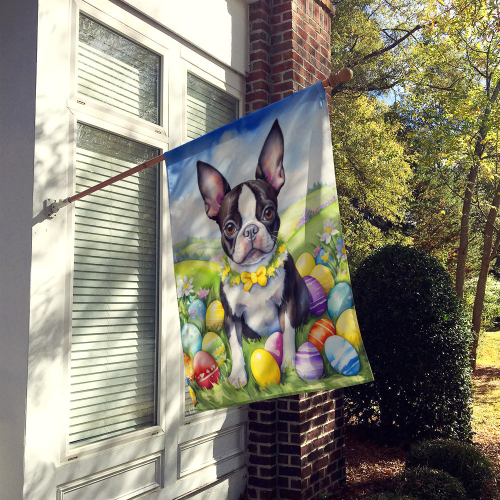 Boston Terrier Easter Egg Hunt House Flag 28x40 Porch Sleeve Pole Decorative Outside Yard Banner Artwork Wall Hanging, Polyester
