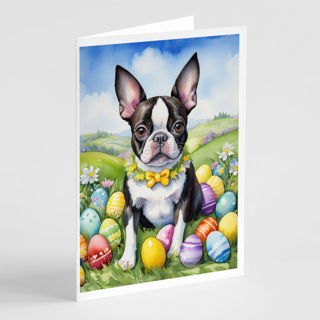 Boston Terrier Easter Egg Hunt Greeting Cards Pack of 8 Blank Cards with Envelopes Whimsical A7 Size 5x7