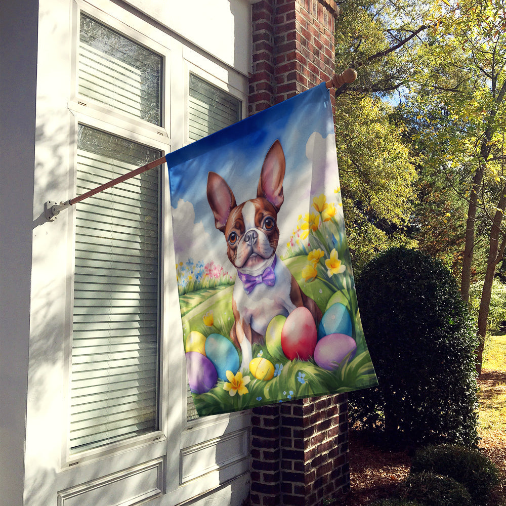Boston Terrier Easter Egg Hunt House Flag 28x40 Porch Sleeve Pole Decorative Outside Yard Banner Artwork Wall Hanging, Polyester