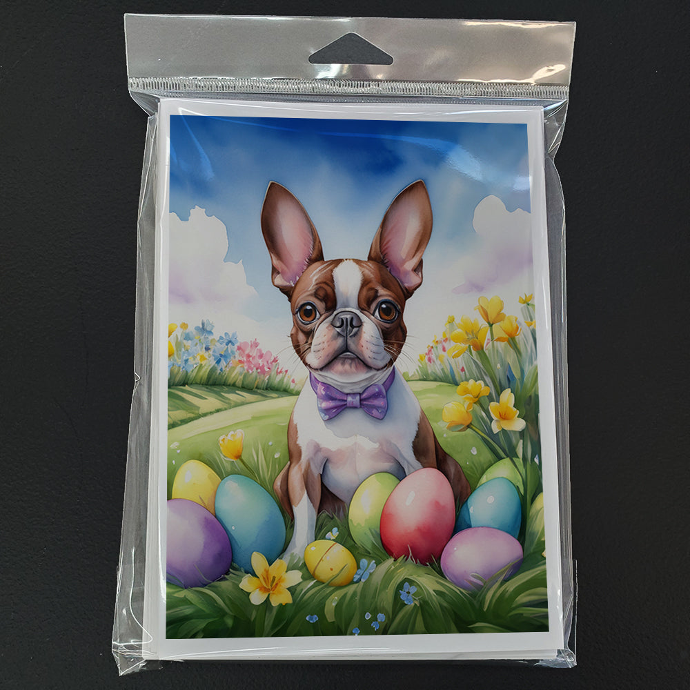 Boston Terrier Easter Egg Hunt Greeting Cards Pack of 8 Blank Cards with Envelopes Whimsical A7 Size 5x7
