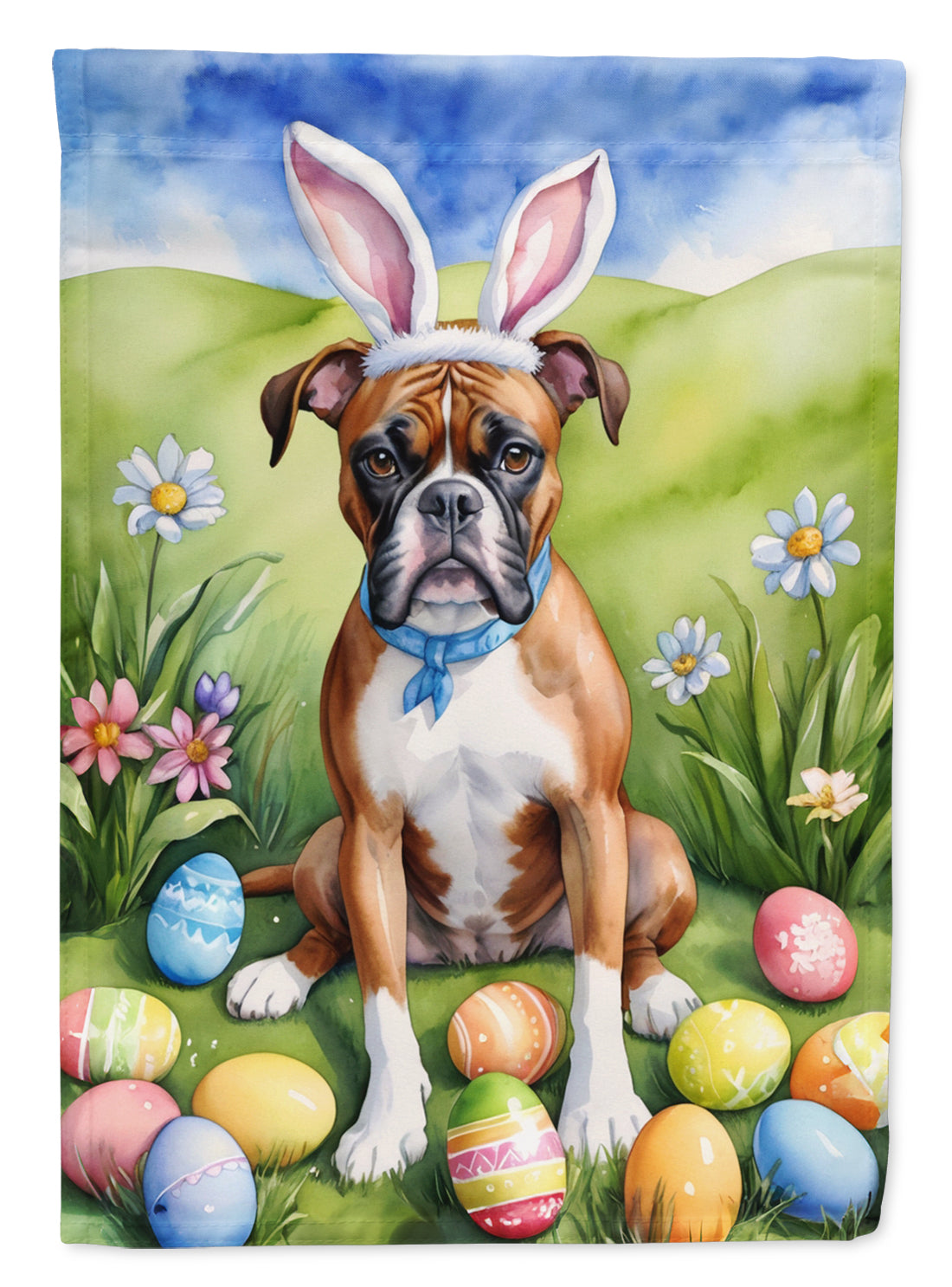 Boxer Easter Egg Hunt House Flag 28x40 Porch Sleeve Pole Decorative Outside Yard Banner Artwork Wall Hanging, Polyester