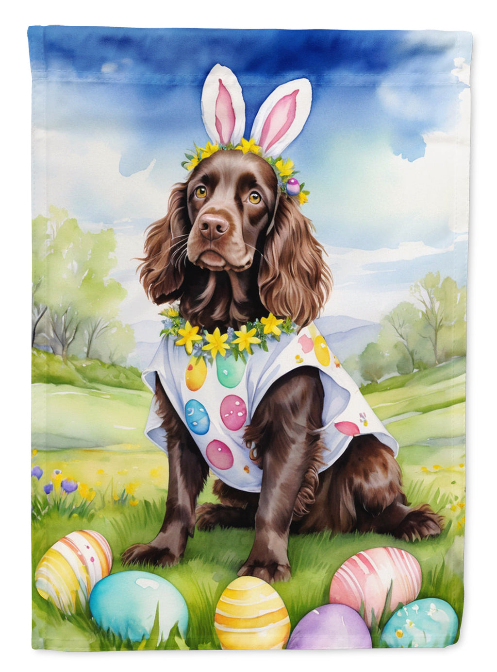 Boykin Spaniel Easter Egg Hunt House Flag 28x40 Porch Sleeve Pole Decorative Outside Yard Banner Artwork Wall Hanging, Polyester