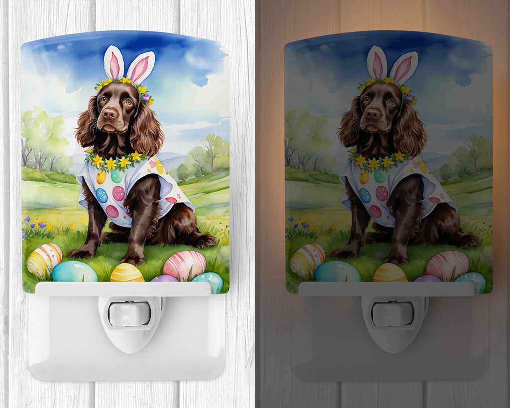 Boykin Spaniel Easter Egg Hunt Ceramic Night Light Compact, UL-Certified, Ideal for Bedroom, Bathroom, Nursery, Hallway, Kitchen, 6x4x3, Multicolor