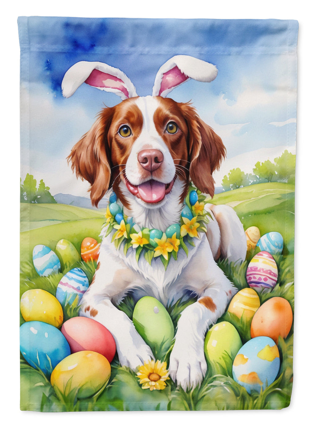 Brittany Spaniel Easter Egg Hunt House Flag 28x40 Porch Sleeve Pole Decorative Outside Yard Banner Artwork Wall Hanging, Polyester