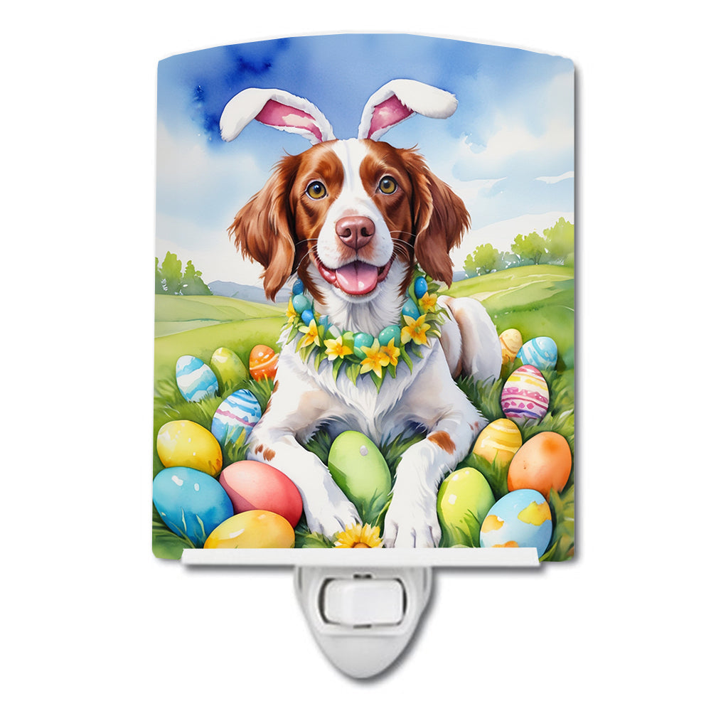 Brittany Spaniel Easter Egg Hunt Ceramic Night Light Compact, UL-Certified, Ideal for Bedroom, Bathroom, Nursery, Hallway, Kitchen, 6x4x3, Multicolor