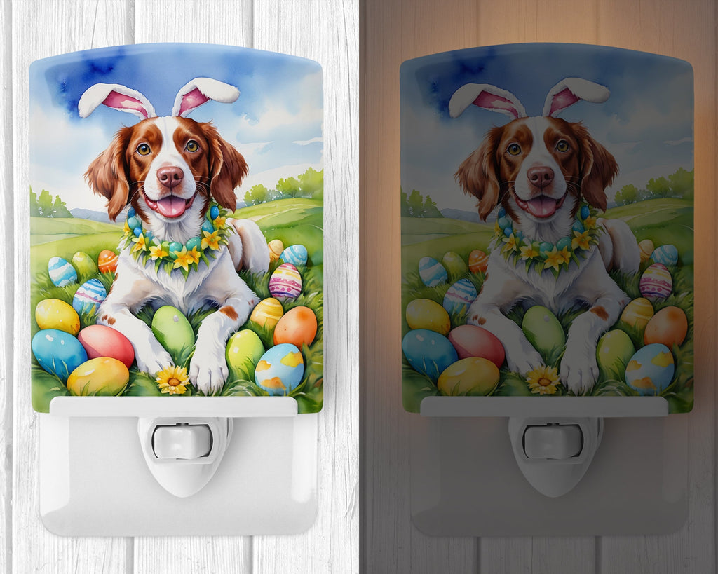 Brittany Spaniel Easter Egg Hunt Ceramic Night Light Compact, UL-Certified, Ideal for Bedroom, Bathroom, Nursery, Hallway, Kitchen, 6x4x3, Multicolor