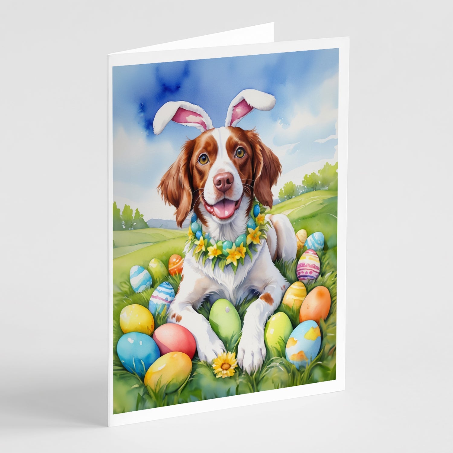 Brittany Spaniel Easter Egg Hunt Greeting Cards Pack of 8 Blank Cards with Envelopes Whimsical A7 Size 5x7