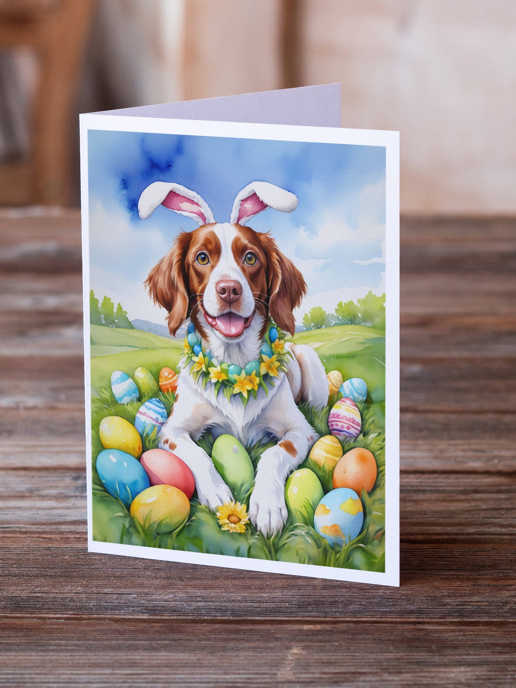 Brittany Spaniel Easter Egg Hunt Greeting Cards Pack of 8 Blank Cards with Envelopes Whimsical A7 Size 5x7