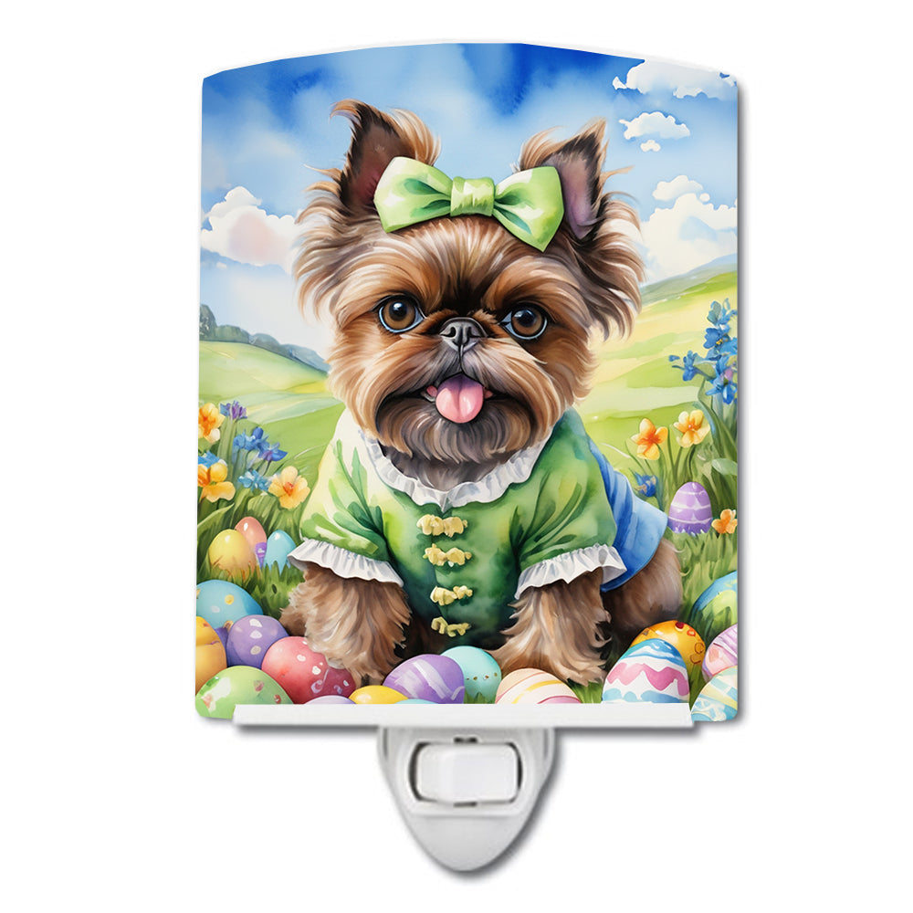 Brussels Griffon Easter Egg Hunt Ceramic Night Light Compact, UL-Certified, Ideal for Bedroom, Bathroom, Nursery, Hallway, Kitchen, 6x4x3, Multicolor