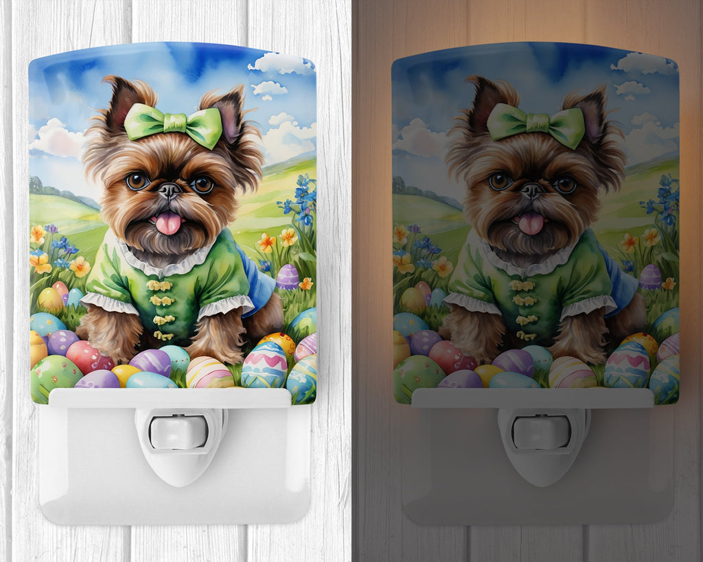 Brussels Griffon Easter Egg Hunt Ceramic Night Light Compact, UL-Certified, Ideal for Bedroom, Bathroom, Nursery, Hallway, Kitchen, 6x4x3, Multicolor