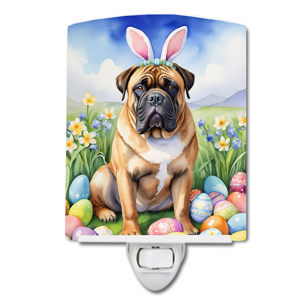 Bullmastiff Easter Egg Hunt Ceramic Night Light Compact, UL-Certified, Ideal for Bedroom, Bathroom, Nursery, Hallway, Kitchen, 6x4x3, Multicolor