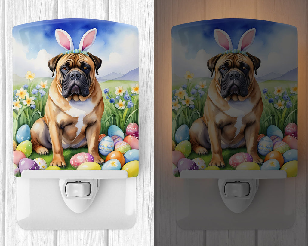 Bullmastiff Easter Egg Hunt Ceramic Night Light Compact, UL-Certified, Ideal for Bedroom, Bathroom, Nursery, Hallway, Kitchen, 6x4x3, Multicolor