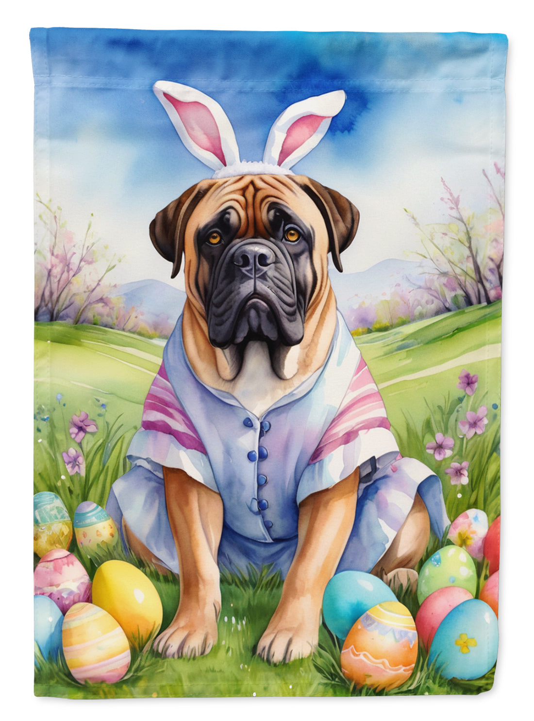 Bullmastiff Easter Egg Hunt House Flag 28x40 Porch Sleeve Pole Decorative Outside Yard Banner Artwork Wall Hanging, Polyester