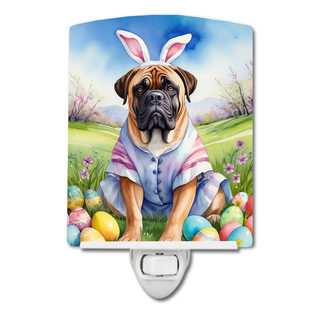 Bullmastiff Easter Egg Hunt Ceramic Night Light Compact, UL-Certified, Ideal for Bedroom, Bathroom, Nursery, Hallway, Kitchen, 6x4x3, Multicolor