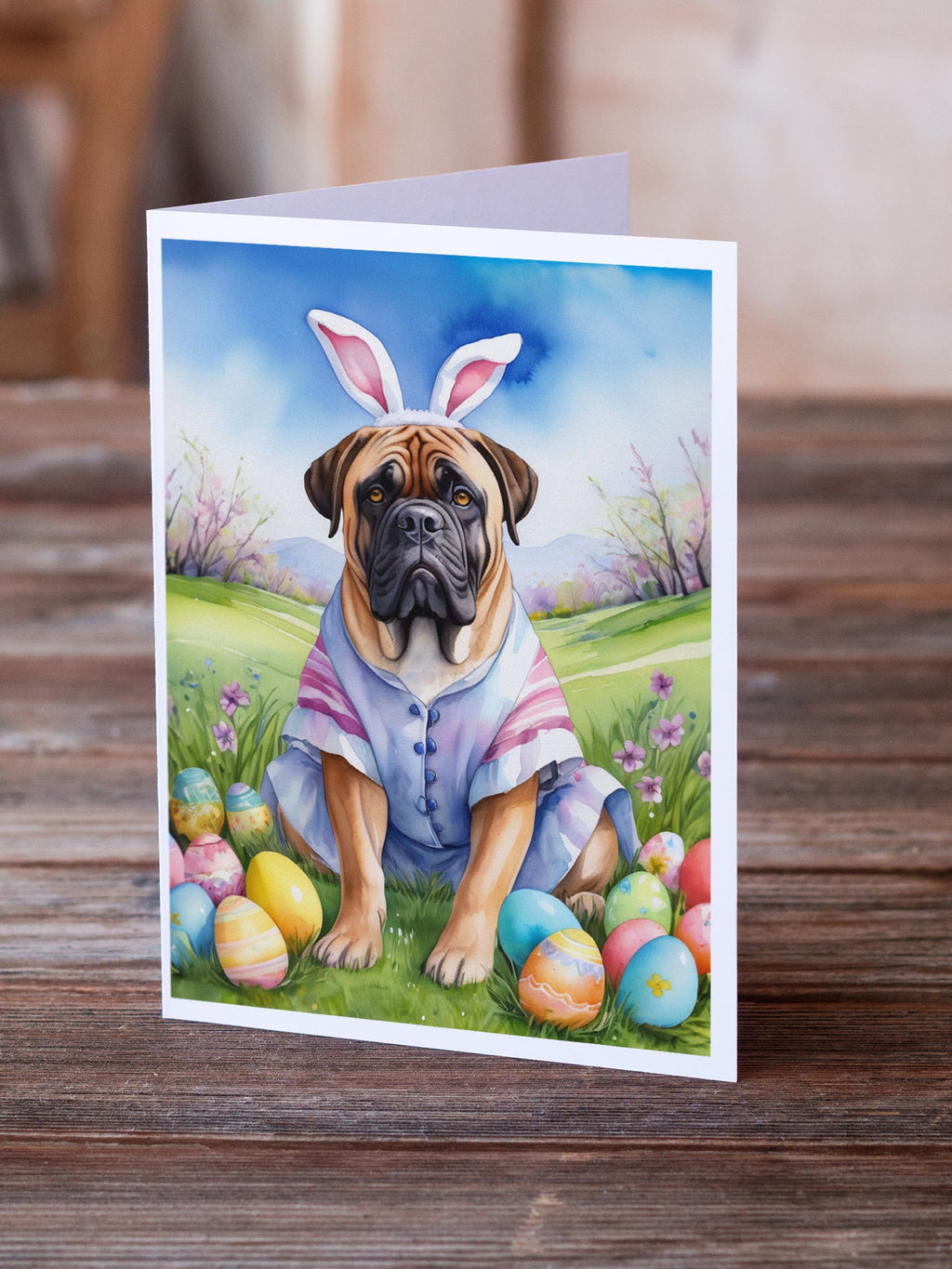 Bullmastiff Easter Egg Hunt Greeting Cards Pack of 8 Blank Cards with Envelopes Whimsical A7 Size 5x7