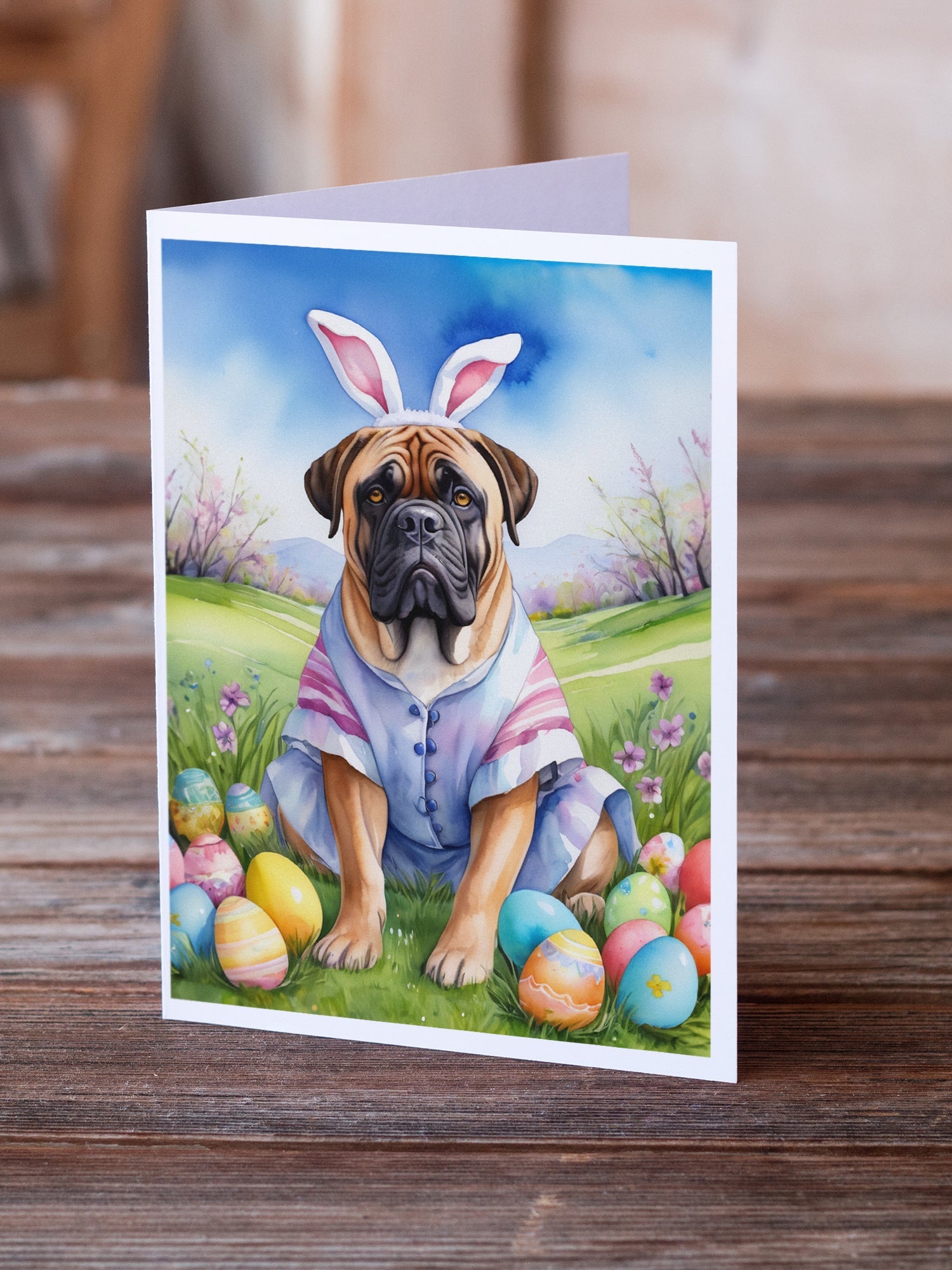 Bullmastiff Easter Egg Hunt Greeting Cards Pack of 8 Blank Cards with Envelopes Whimsical A7 Size 5x7