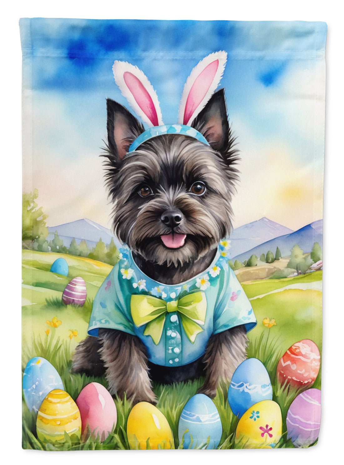Cairn Terrier Easter Egg Hunt House Flag 28x40 Porch Sleeve Pole Decorative Outside Yard Banner Artwork Wall Hanging, Polyester