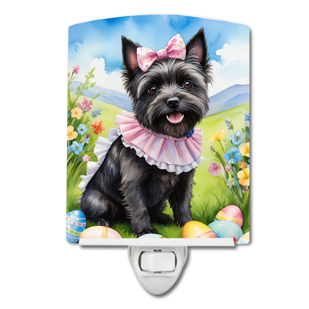 Cairn Terrier Easter Egg Hunt Ceramic Night Light Compact, UL-Certified, Ideal for Bedroom, Bathroom, Nursery, Hallway, Kitchen, 6x4x3, Multicolor