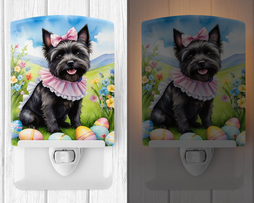 Cairn Terrier Easter Egg Hunt Ceramic Night Light Compact, UL-Certified, Ideal for Bedroom, Bathroom, Nursery, Hallway, Kitchen, 6x4x3, Multicolor