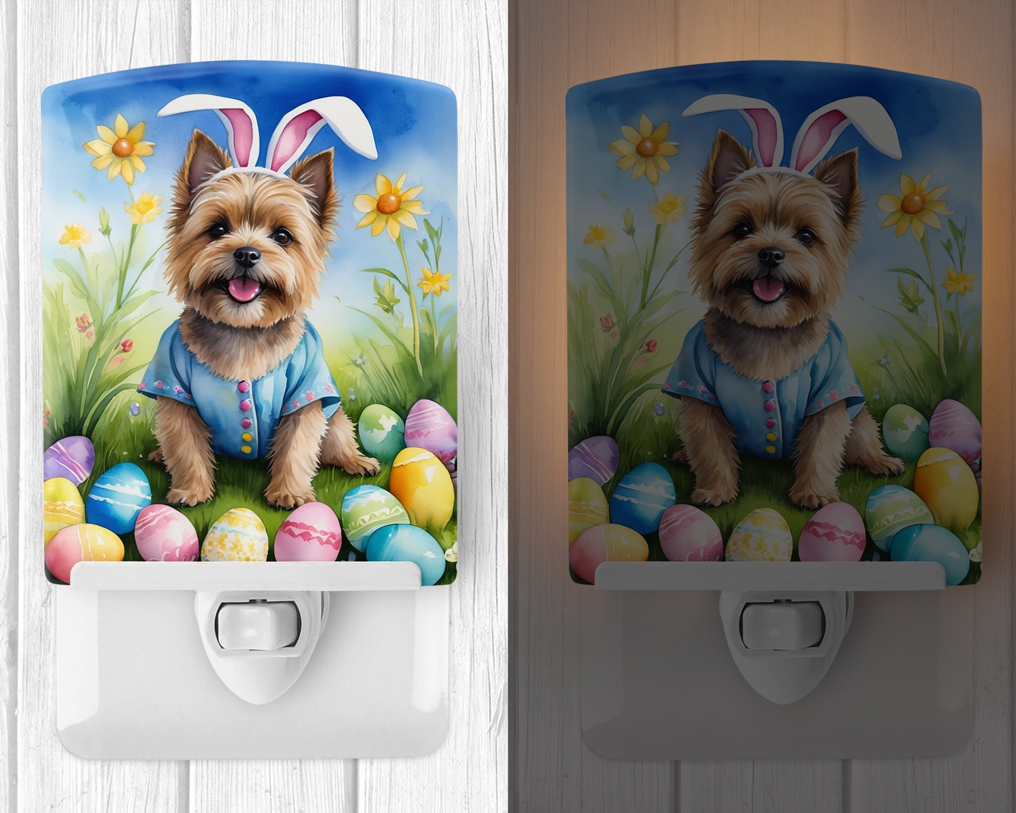 Cairn Terrier Easter Egg Hunt Ceramic Night Light Compact, UL-Certified, Ideal for Bedroom, Bathroom, Nursery, Hallway, Kitchen, 6x4x3, Multicolor