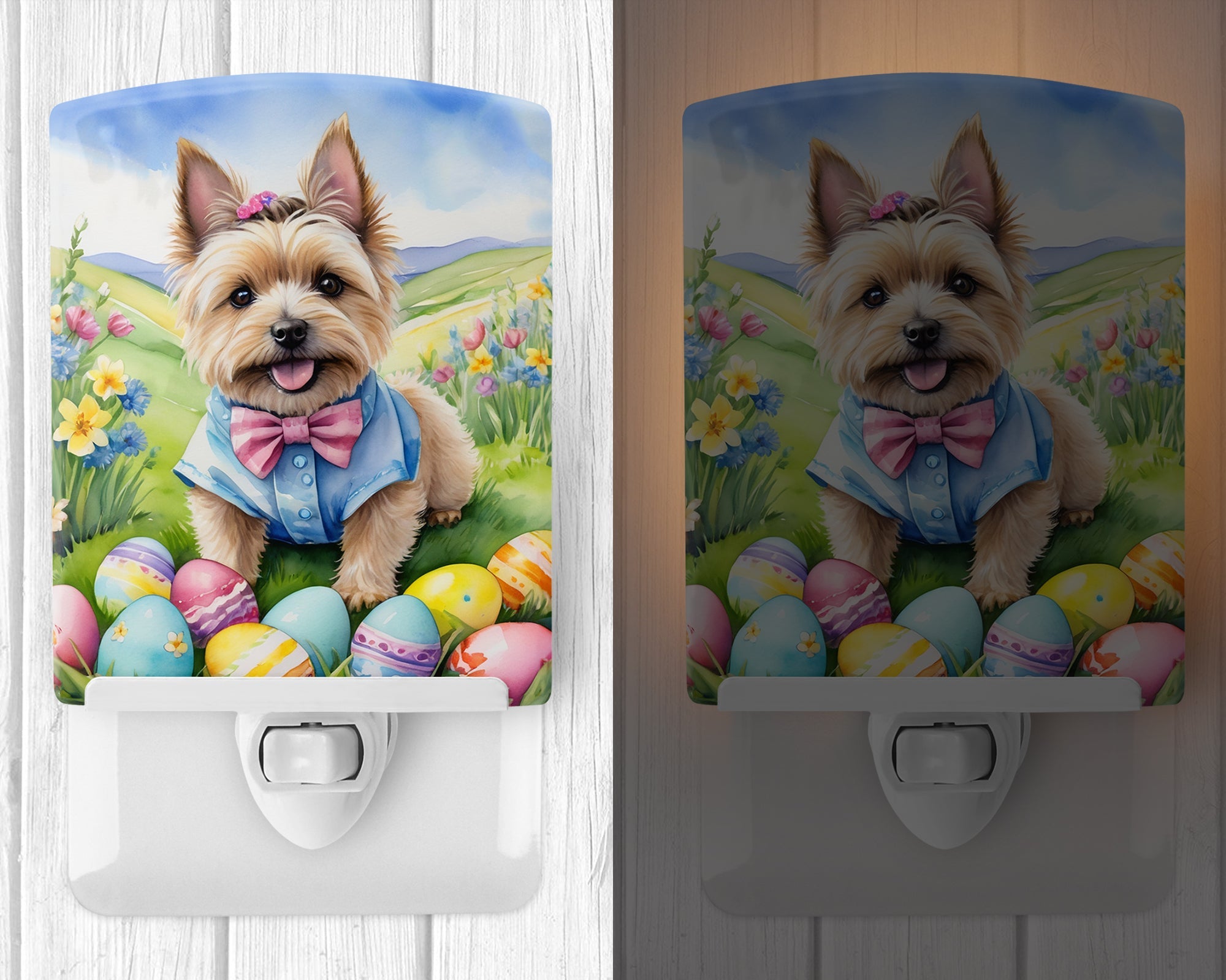 Cairn Terrier Easter Egg Hunt Ceramic Night Light Compact, UL-Certified, Ideal for Bedroom, Bathroom, Nursery, Hallway, Kitchen, 6x4x3, Multicolor