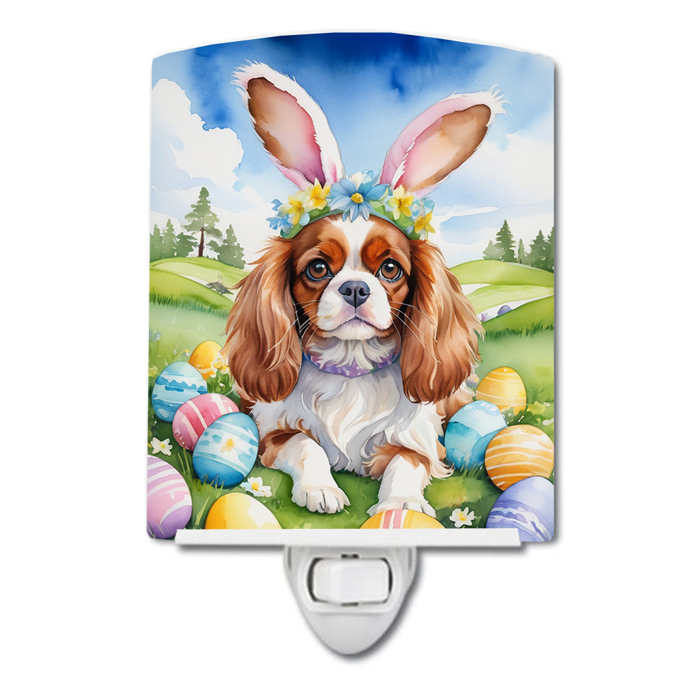 Cavalier Spaniel Easter Egg Hunt Ceramic Night Light Compact, UL-Certified, Ideal for Bedroom, Bathroom, Nursery, Hallway, Kitchen, 6x4x3, Multicolor