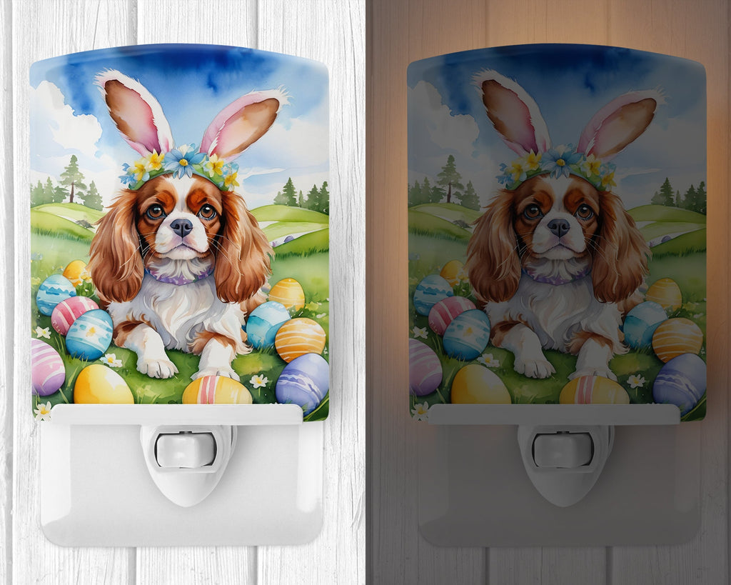 Cavalier Spaniel Easter Egg Hunt Ceramic Night Light Compact, UL-Certified, Ideal for Bedroom, Bathroom, Nursery, Hallway, Kitchen, 6x4x3, Multicolor
