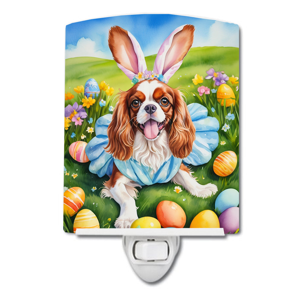 Cavalier Spaniel Easter Egg Hunt Ceramic Night Light Compact, UL-Certified, Ideal for Bedroom, Bathroom, Nursery, Hallway, Kitchen, 6x4x3, Multicolor