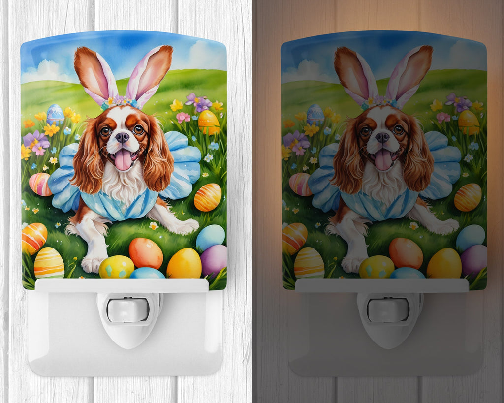Cavalier Spaniel Easter Egg Hunt Ceramic Night Light Compact, UL-Certified, Ideal for Bedroom, Bathroom, Nursery, Hallway, Kitchen, 6x4x3, Multicolor
