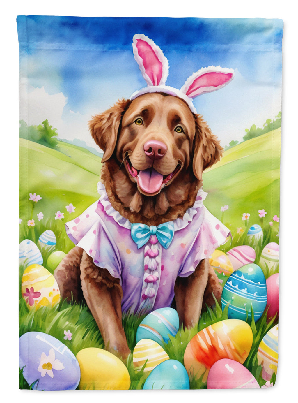 Chesapeake Bay Retriever Easter Egg Hunt House Flag 28x40 Porch Sleeve Pole Decorative Outside Yard Banner Artwork Wall Hanging, Polyester