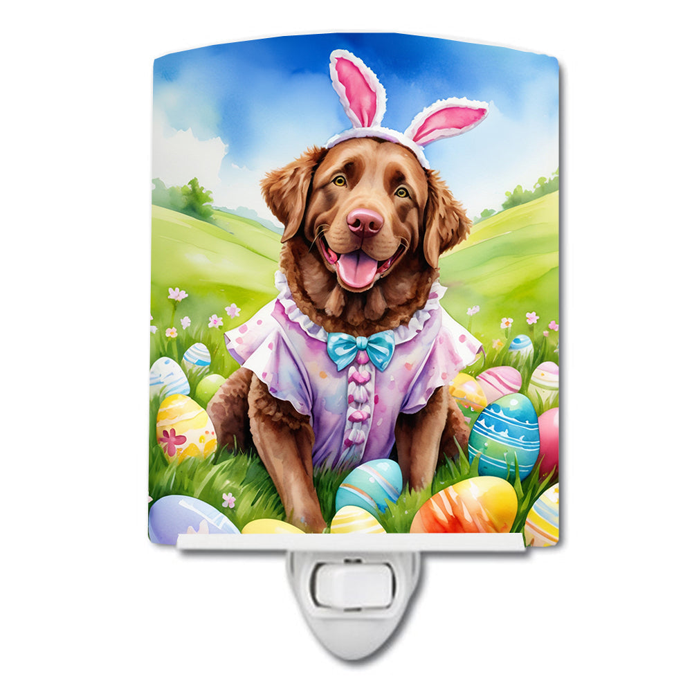 Chesapeake Bay Retriever Easter Egg Hunt Ceramic Night Light Compact, UL-Certified, Ideal for Bedroom, Bathroom, Nursery, Hallway, Kitchen, 6x4x3, Multicolor