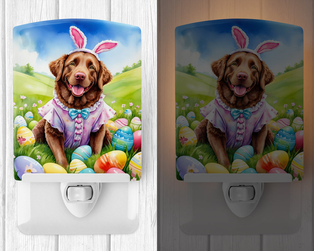 Chesapeake Bay Retriever Easter Egg Hunt Ceramic Night Light Compact, UL-Certified, Ideal for Bedroom, Bathroom, Nursery, Hallway, Kitchen, 6x4x3, Multicolor