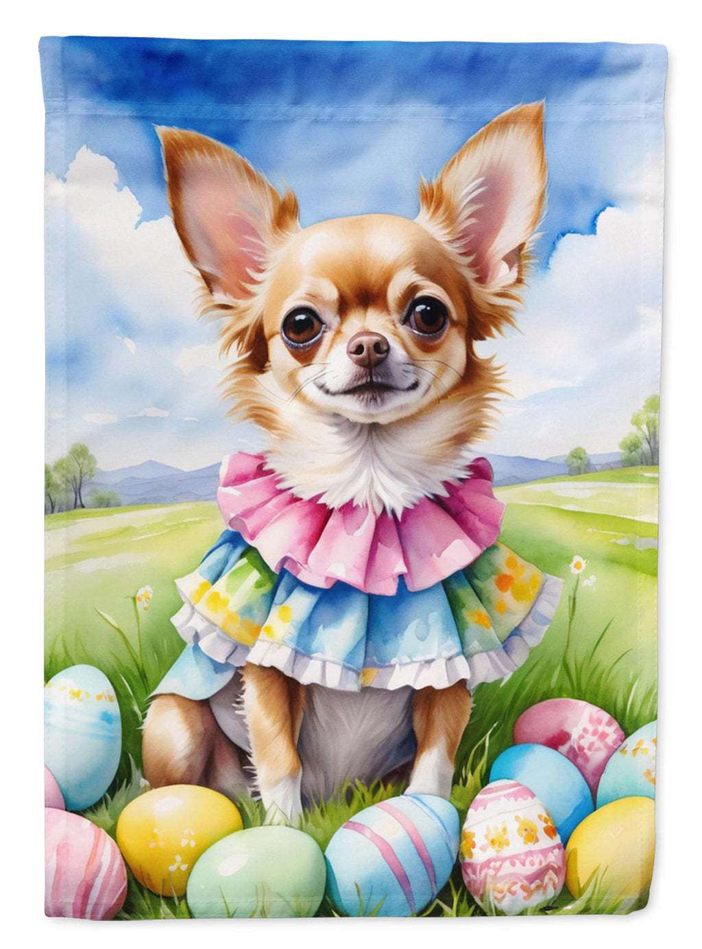 Chihuahua Easter Egg Hunt House Flag 28x40 Porch Sleeve Pole Decorative Outside Yard Banner Artwork Wall Hanging, Polyester