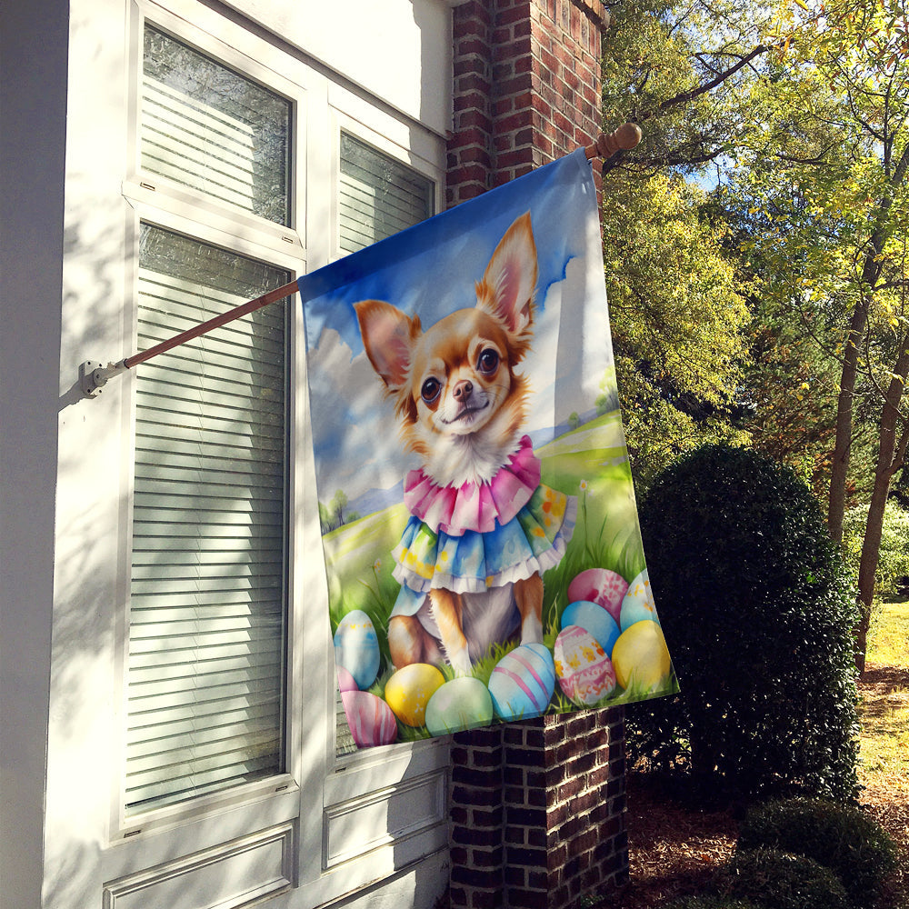 Chihuahua Easter Egg Hunt House Flag 28x40 Porch Sleeve Pole Decorative Outside Yard Banner Artwork Wall Hanging, Polyester