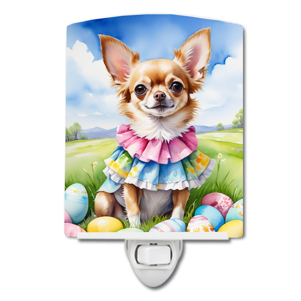 Chihuahua Easter Egg Hunt Ceramic Night Light Compact, UL-Certified, Ideal for Bedroom, Bathroom, Nursery, Hallway, Kitchen, 6x4x3, Multicolor