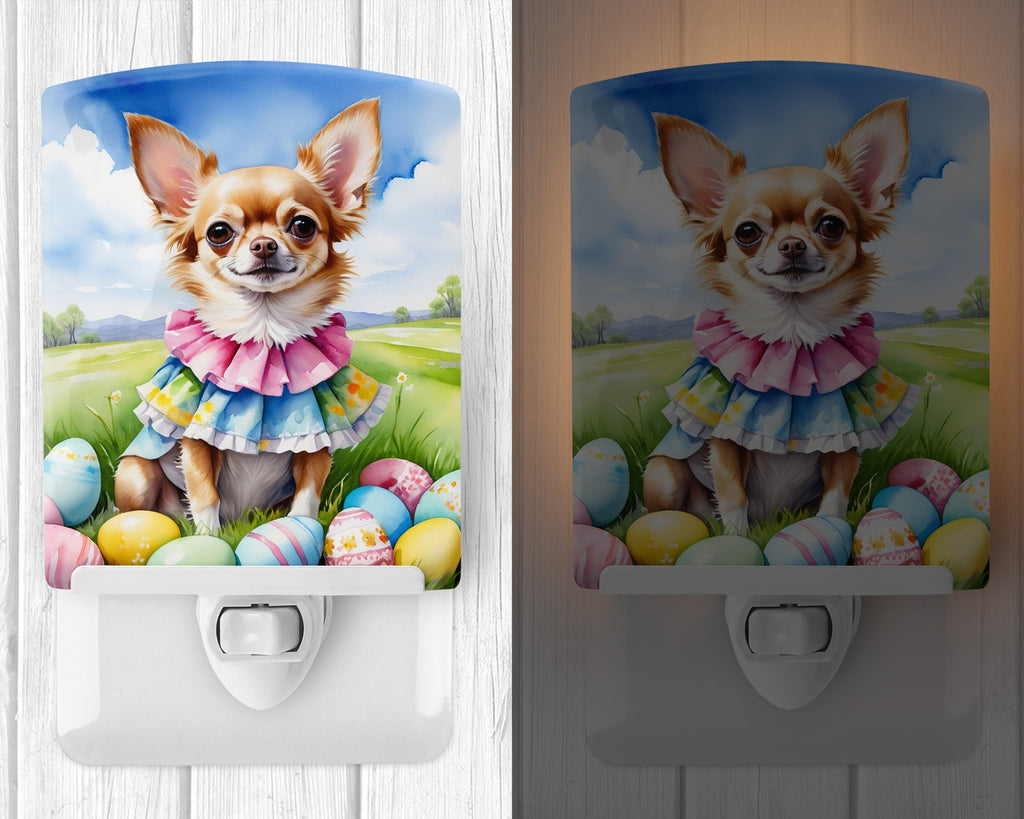Chihuahua Easter Egg Hunt Ceramic Night Light Compact, UL-Certified, Ideal for Bedroom, Bathroom, Nursery, Hallway, Kitchen, 6x4x3, Multicolor