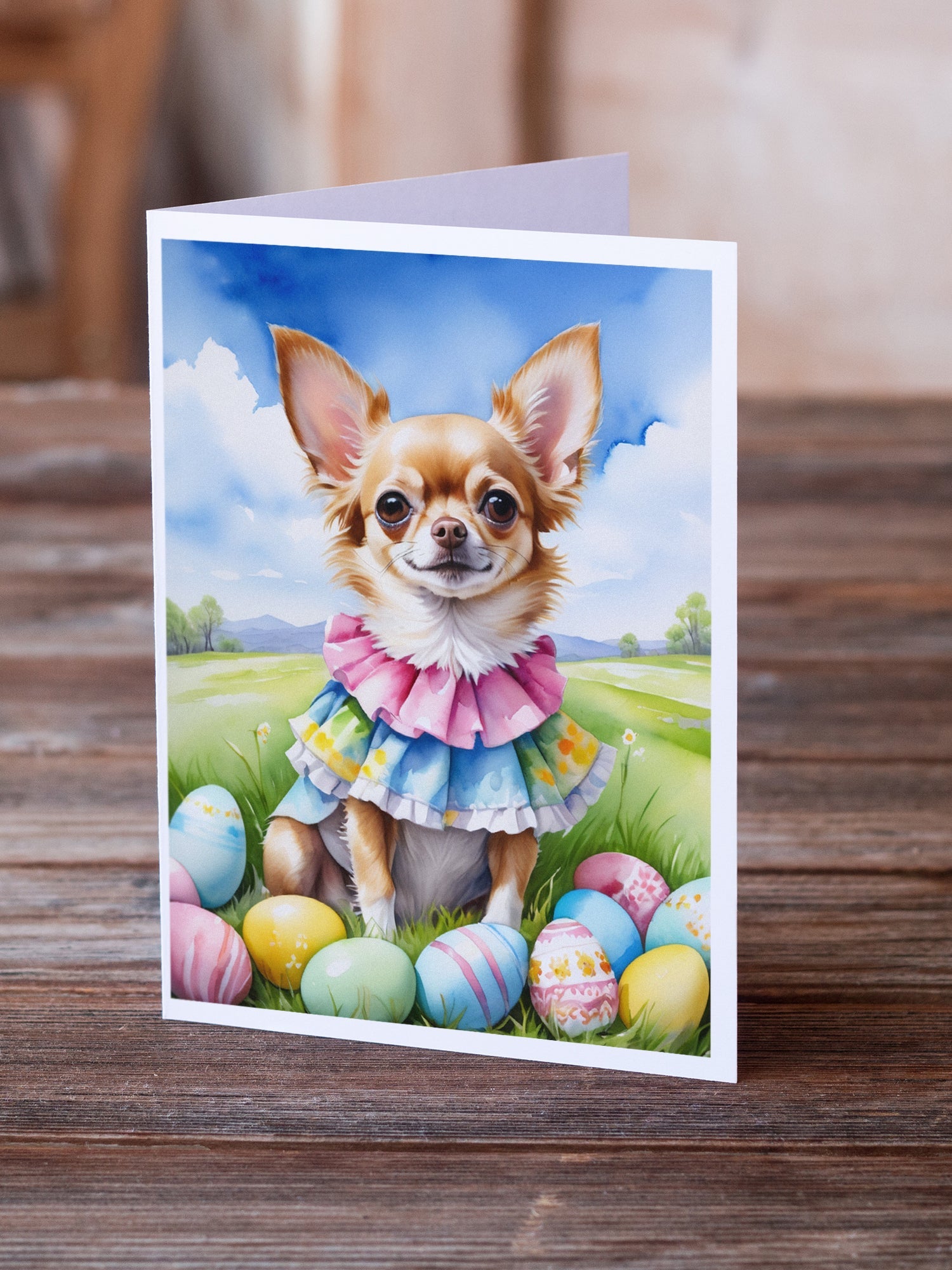 Chihuahua Easter Egg Hunt Greeting Cards Pack of 8 Blank Cards with Envelopes Whimsical A7 Size 5x7