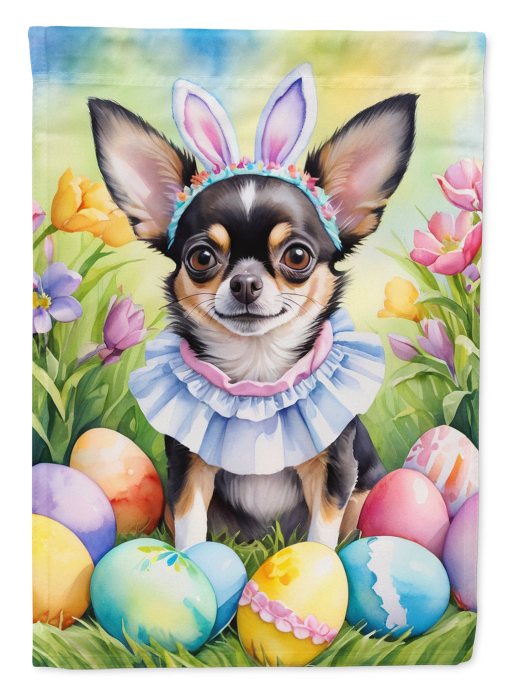 Chihuahua Easter Egg Hunt House Flag 28x40 Porch Sleeve Pole Decorative Outside Yard Banner Artwork Wall Hanging, Polyester