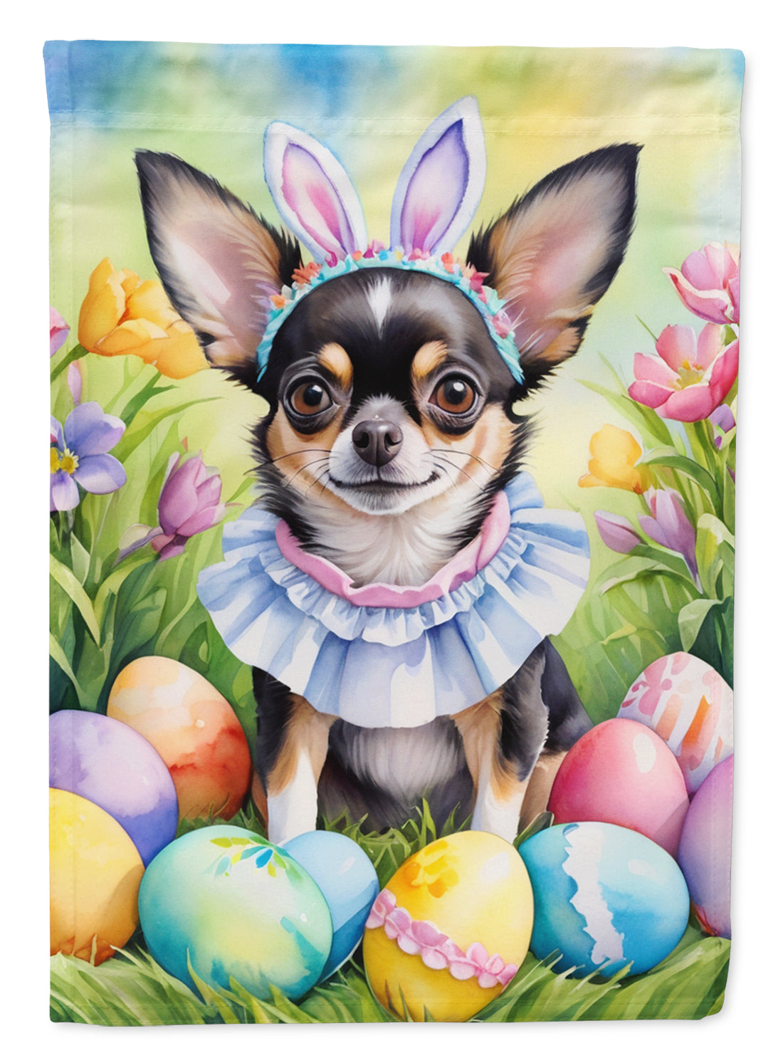 Chihuahua Easter Egg Hunt House Flag 28x40 Porch Sleeve Pole Decorative Outside Yard Banner Artwork Wall Hanging, Polyester