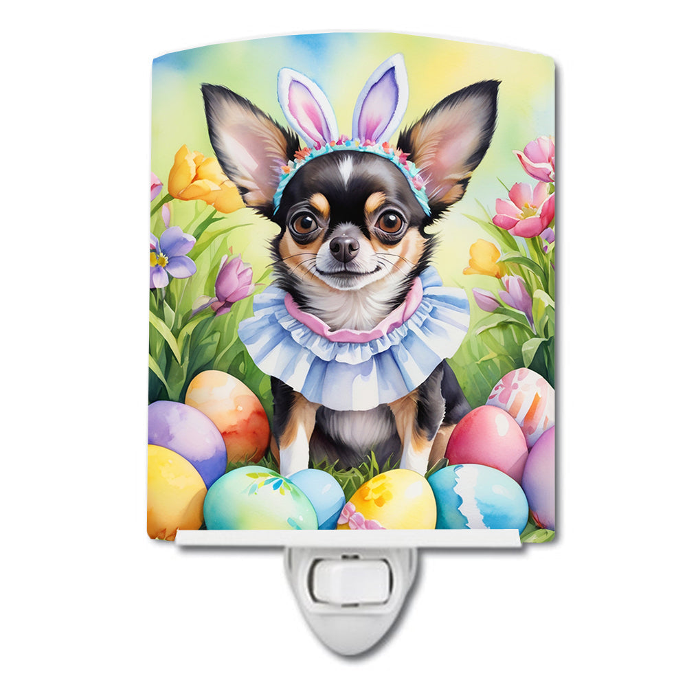 Chihuahua Easter Egg Hunt Ceramic Night Light Compact, UL-Certified, Ideal for Bedroom, Bathroom, Nursery, Hallway, Kitchen, 6x4x3, Multicolor