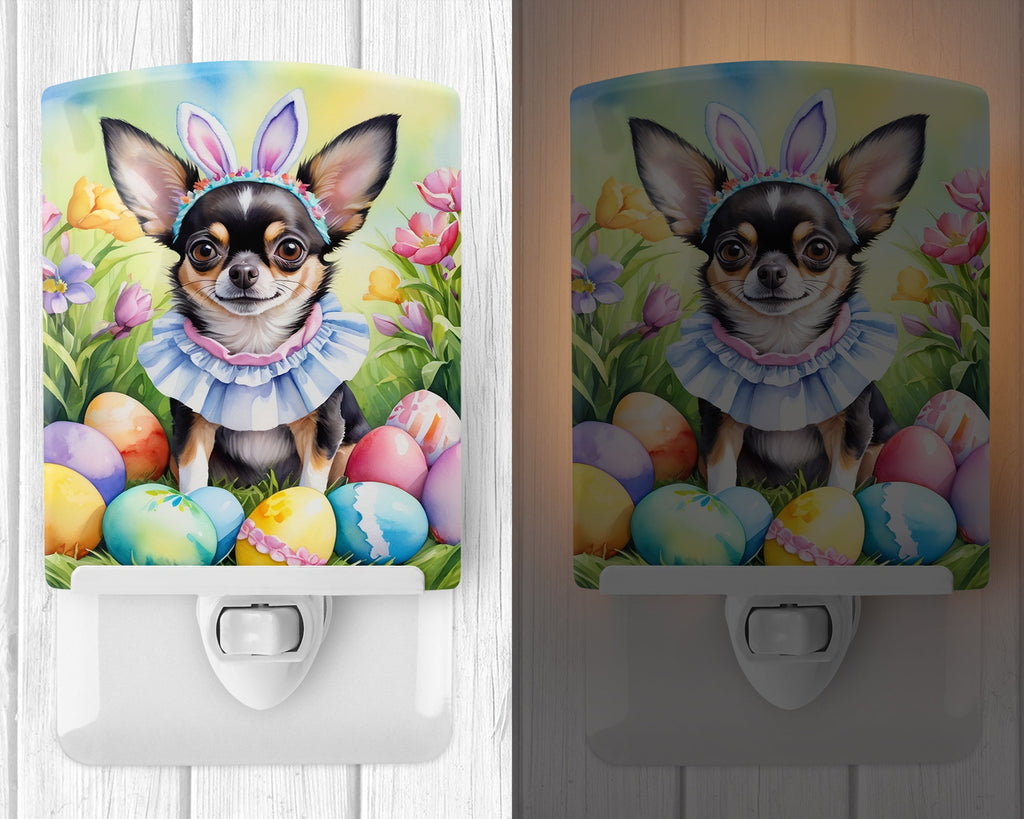 Chihuahua Easter Egg Hunt Ceramic Night Light Compact, UL-Certified, Ideal for Bedroom, Bathroom, Nursery, Hallway, Kitchen, 6x4x3, Multicolor