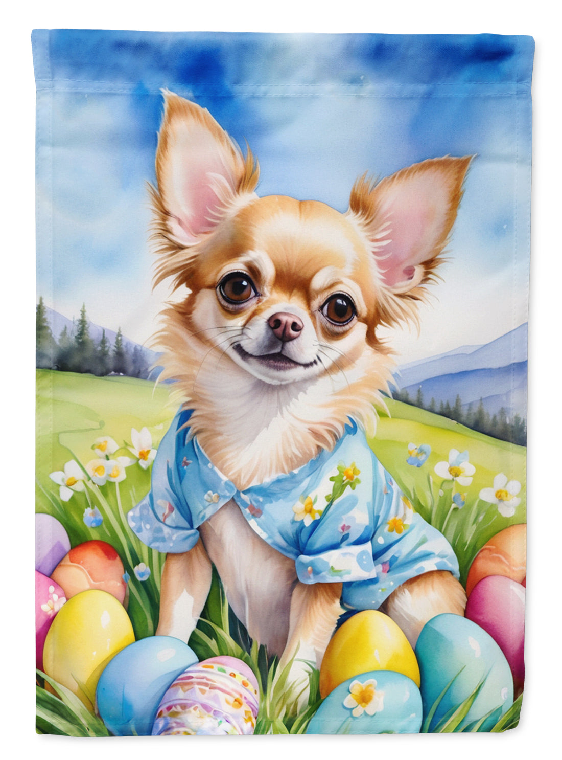 Chihuahua Easter Egg Hunt House Flag 28x40 Porch Sleeve Pole Decorative Outside Yard Banner Artwork Wall Hanging, Polyester
