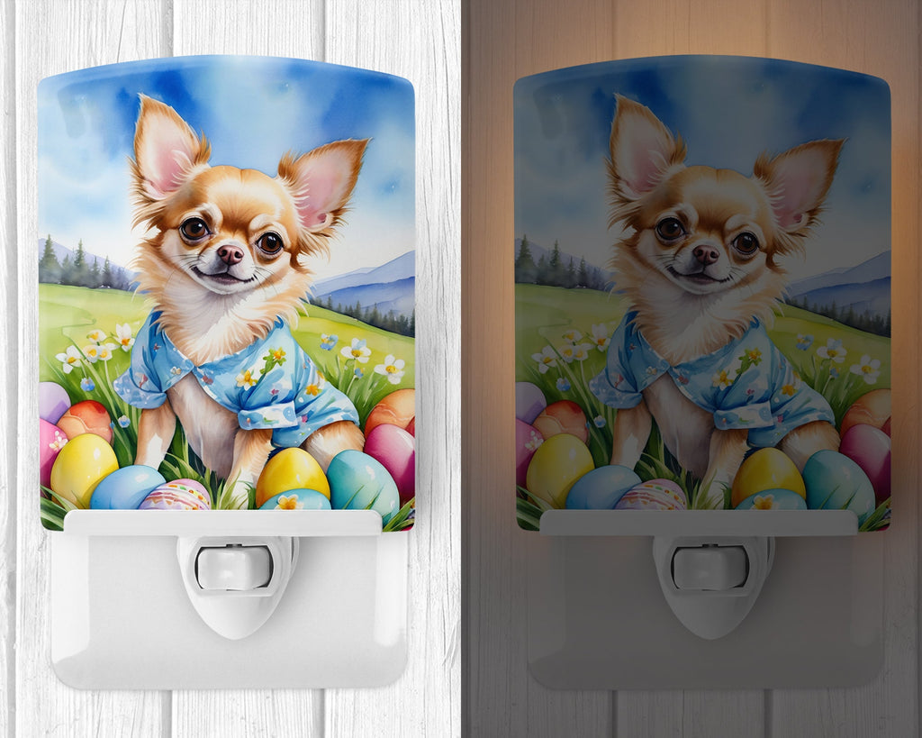 Chihuahua Easter Egg Hunt Ceramic Night Light Compact, UL-Certified, Ideal for Bedroom, Bathroom, Nursery, Hallway, Kitchen, 6x4x3, Multicolor