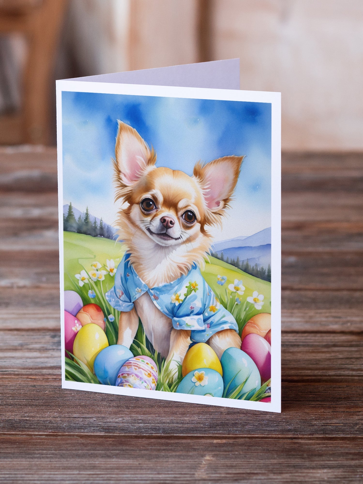 Chihuahua Easter Egg Hunt Greeting Cards Pack of 8 Blank Cards with Envelopes Whimsical A7 Size 5x7