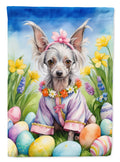 Chinese Crested Easter Egg Hunt House Flag 28x40 Porch Sleeve Pole Decorative Outside Yard Banner Artwork Wall Hanging, Polyester