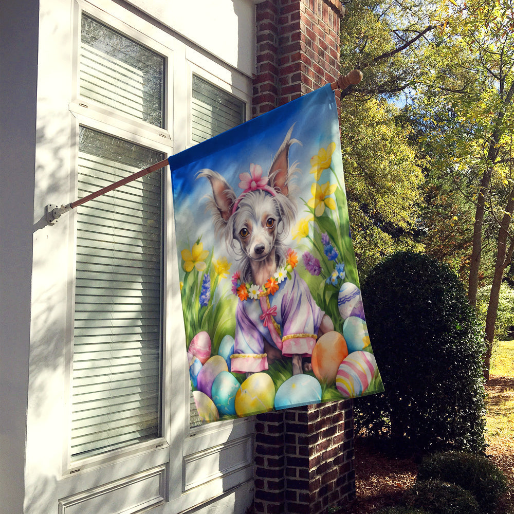 Chinese Crested Easter Egg Hunt House Flag 28x40 Porch Sleeve Pole Decorative Outside Yard Banner Artwork Wall Hanging, Polyester