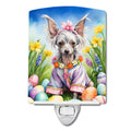 Chinese Crested Easter Egg Hunt Ceramic Night Light Compact, UL-Certified, Ideal for Bedroom, Bathroom, Nursery, Hallway, Kitchen, 6x4x3, Multicolor