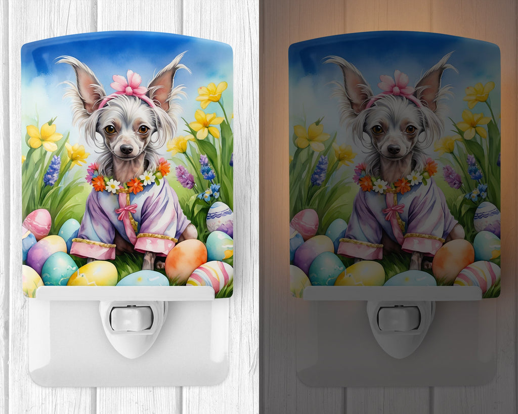 Chinese Crested Easter Egg Hunt Ceramic Night Light Compact, UL-Certified, Ideal for Bedroom, Bathroom, Nursery, Hallway, Kitchen, 6x4x3, Multicolor