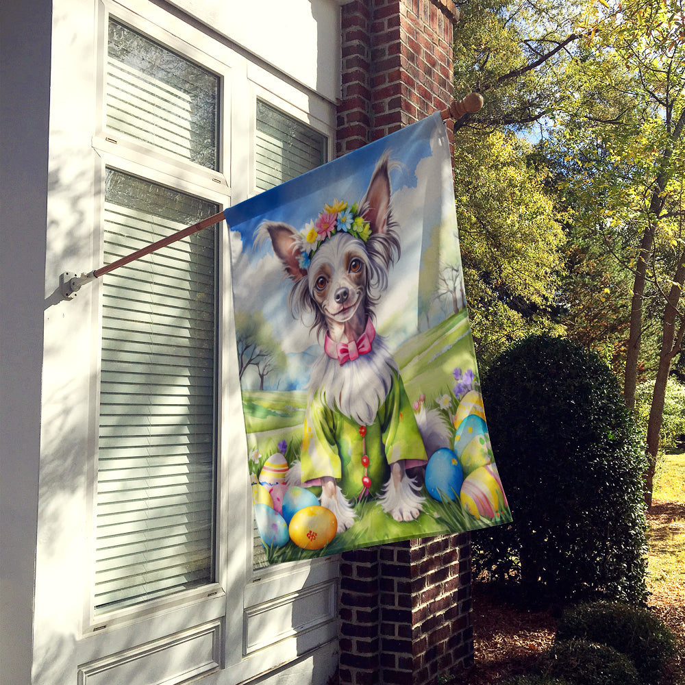 Chinese Crested Easter Egg Hunt House Flag 28x40 Porch Sleeve Pole Decorative Outside Yard Banner Artwork Wall Hanging, Polyester