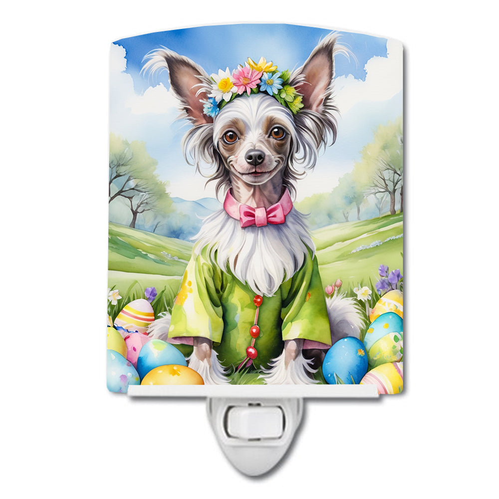 Chinese Crested Easter Egg Hunt Ceramic Night Light Compact, UL-Certified, Ideal for Bedroom, Bathroom, Nursery, Hallway, Kitchen, 6x4x3, Multicolor
